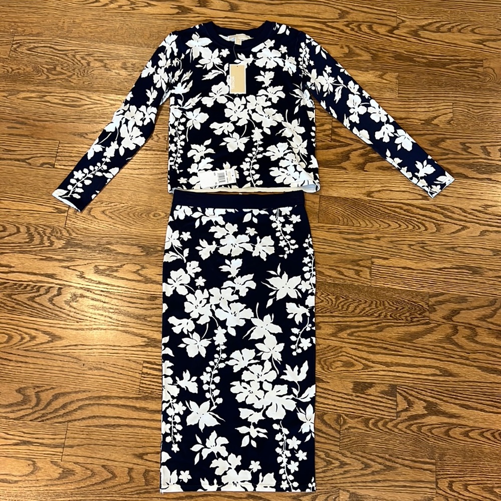 NWT Michael Kors navy and white top and skirt.